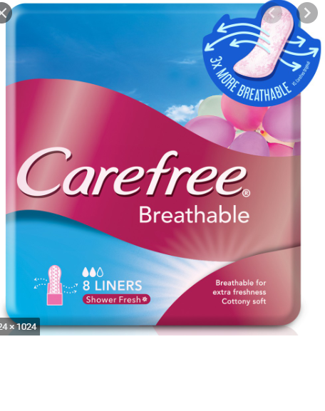 BĂNG VỆ SINH TƯƠI MÁT VÀ KHÔ THOÁNG CAREFREE BREATHABLE SHOWER FRESH SCENT PANTY LINERS