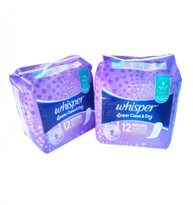 BĂNG VỆ SINH SẠCH MÁT KHÔ THOÁNG KHÔNG CÁNH WHISPER SUPER CLEAN & DRY REGULAR FLOW NON WINGS 8'S