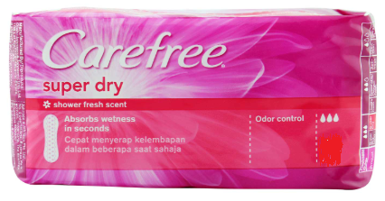 BĂNG VỆ SINH KHÔ THOÁNG CAREFREE SUPER DRY SHOWER FRESH SCENT PANTY LINERS 8'S