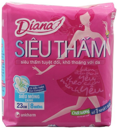 8031 BĂNG VỆ SINH SIÊU THẤM SIÊU MỎNG CÓ CÁNH DIANA 23CM 8 MIẾNG