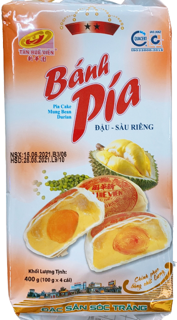 VE022 BÁNH PÍA ĐẬU SẦU RIÊNG TÂN HUỆ VIÊN 400G